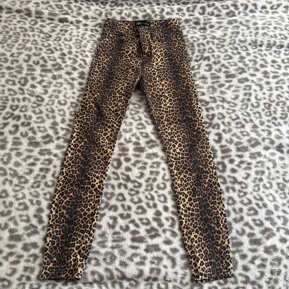 Zara Brown Leopard Print Skinny Jeans